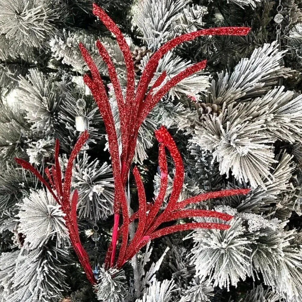 Christmas Glittered Paper Grass Red Spray Pick Holiday Tree Accents 4 Count